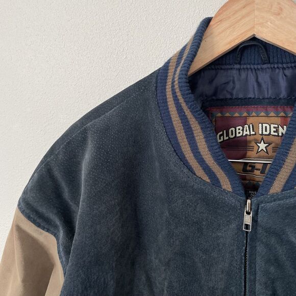 VTG Global Identity G-111 Leather Jacket Mens XL Brown & Blue Bomber Coat - Picture 7 of 16